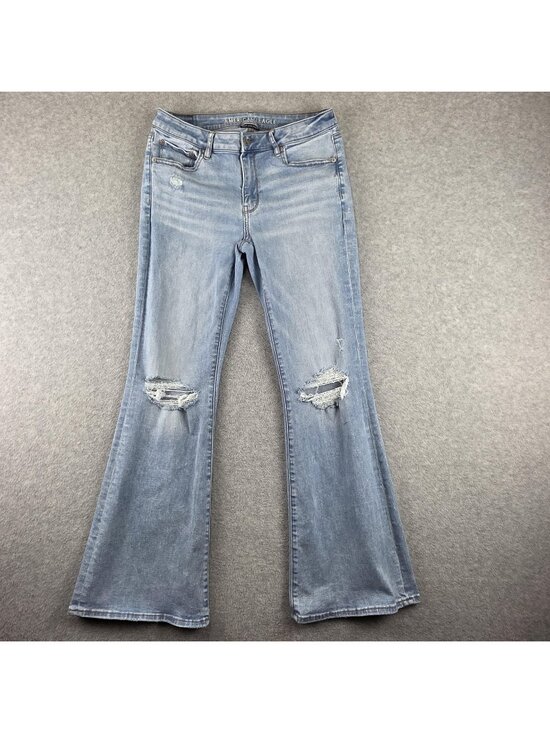 American Eagle Outfitters Denim - American Eagle Jeans Womens 8 Blue Low Rise Flare Distressed Stretch Denim